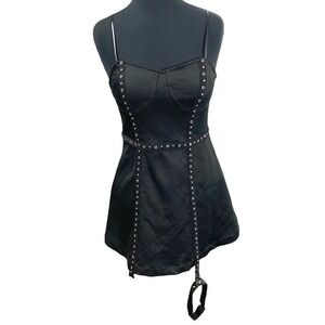 Punk Rave Black Mini Dress Goth Grommet Studded Garter Women Small‎